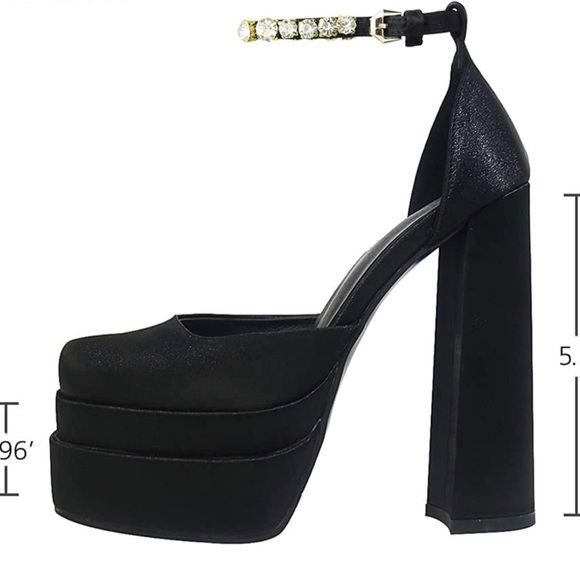 Platform Heel Square toe with Rhinestones. - Picture 3 of 7